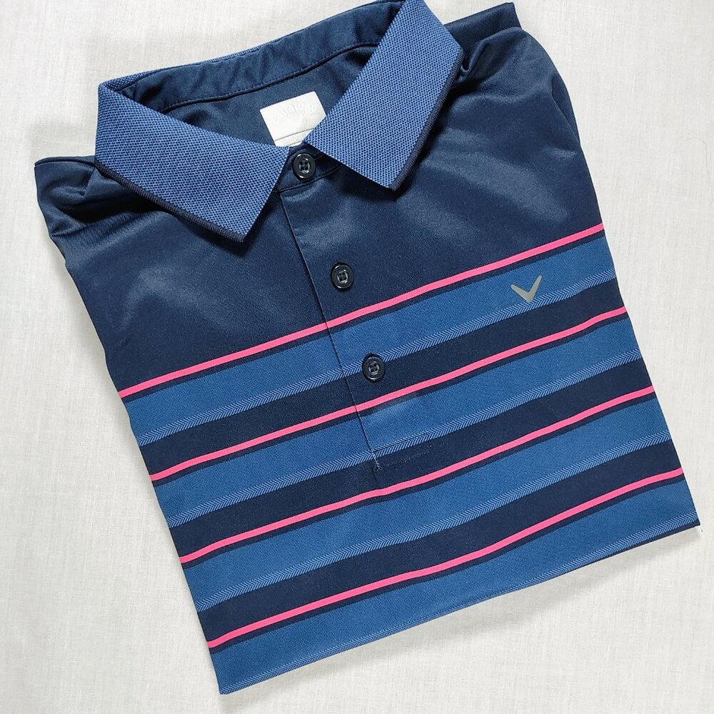 Callaway Men's Large Striped Opti-Dri Golf Short Sleeve Polo Shirt - Picture 2 of 9